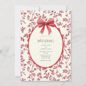 Red Floral & Vines Vintage Wedding Einladung (Vorderseite)