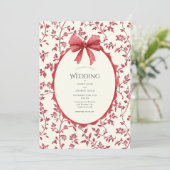 Red Floral & Vines Vintage Wedding Einladung (Stehend Vorderseite)