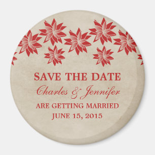Red Floral Vintag Save the Date Magnet
