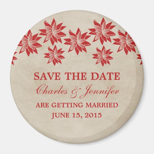 Red Floral Vintag Save the Date Magnet (Vorne)