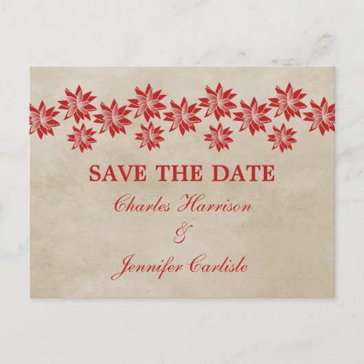 Red Floral Vintag Save the Date Postkarte (Vorderseite)