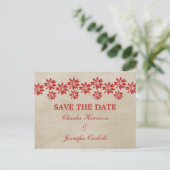 Red Floral Vintag Save the Date Postkarte (Stehend Vorderseite)