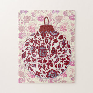 Red Floral Vintag Style Weihnachtspuzzle Puzzle