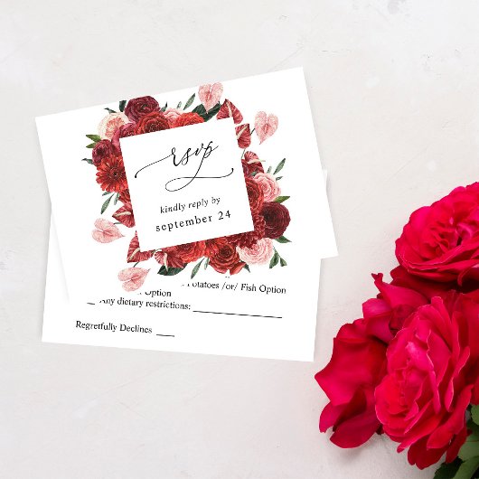 Red Floral w Meal UAWG RSVP Karte