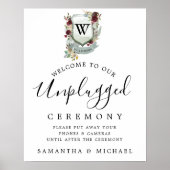 Red Floral Wappen Unplugged Wedding Zeremony Sign Poster (Vorne)