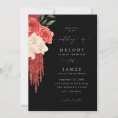 Red Floral Wedding - Black V2 Einladung (Vorderseite)