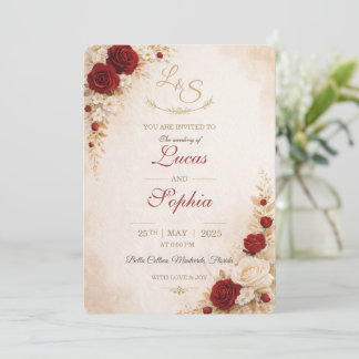 Red Floral Wedding Invitation Card Einladung