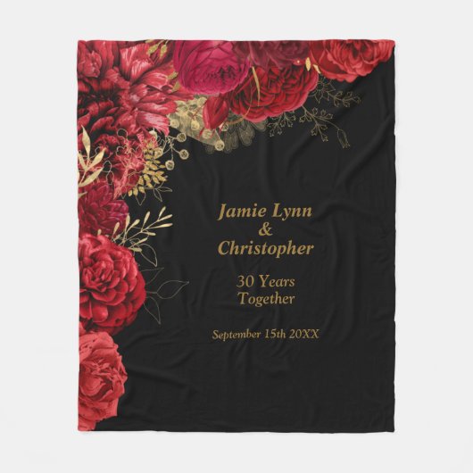 Red Floral Wedding Jubiläum Fleece Blanket (Vorderseite)