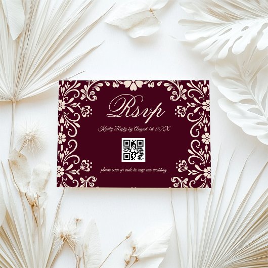 Red Floral Wedding QR RSVP Karte