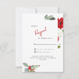 Red Floral Wedding RSVP Card Karte