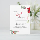 Red Floral Wedding RSVP Card Karte (Stehend Vorderseite)