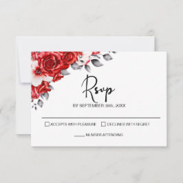 Red Floral Wedding RSVP Karte