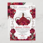 Red Floral Western Cowgirl Boots Quinceanera Einladung (Vorne/Hinten)