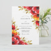 Red Floral Whimsy Wedding Einladung (Stehend Vorderseite)