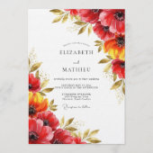 Red Floral Whimsy Wedding Einladung (Vorderseite)