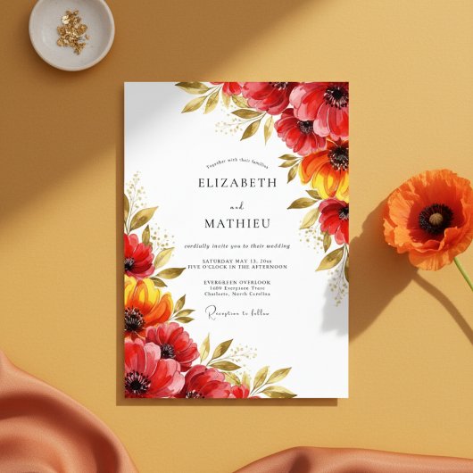 Red Floral Whimsy Wedding Einladung
