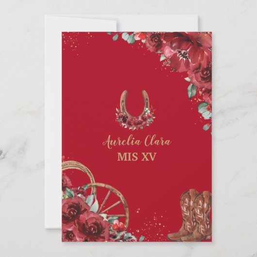 Red Floral Wild West Horse Charro Quinceañera Save The Date (Rückseite)