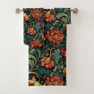 Red Floral William Morris print Badhandtuch Set