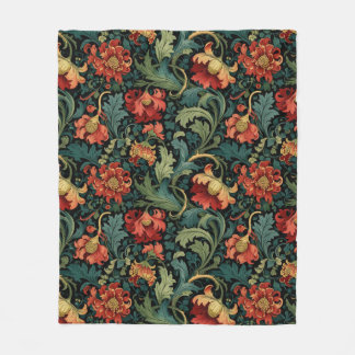 Red Floral William Morris print Fleecedecke