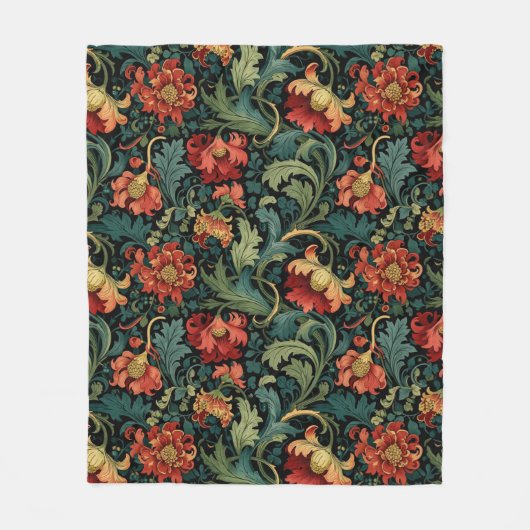 Red Floral William Morris print Fleecedecke (Vorderseite)