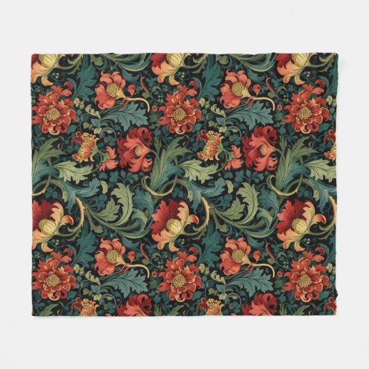 Red Floral William Morris print Fleecedecke (Vorderseite (Horizontal))