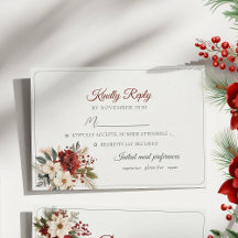 Red Floral Winter Wedding RSVP Card