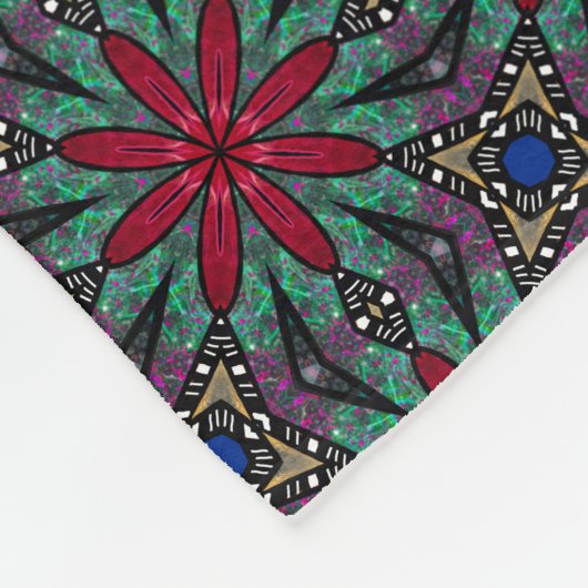 Red Floral With Green and Blue Fleecedecke (Ecke)