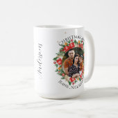 Red Florals Family Foto Frohe Weihnachten Kaffeetasse (VorderseiteRechts)