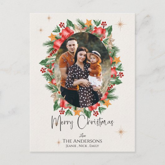 Red Florals Multi Family Fotos Frohe Weihnachten (Vorderseite)