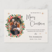 Red Florals Multi Family Fotos Frohe Weihnachten Postkarte (Vorderseite)
