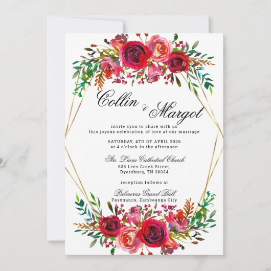 Red Florals Wedding Frame Ankündigung (Vorderseite)