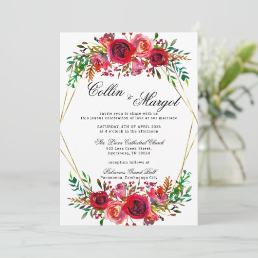 Red Florals Wedding Frame Ankündigung (Stehend Vorderseite)