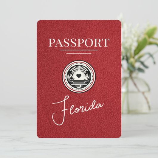 Red Florida Passport Save the Date (Stehend Vorderseite)