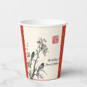 Red flower bird oriental Chinese wedding Pappbecher (Vorderseite)
