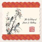 Red flower bird oriental Chinese wedding Untersetzer (Vorderseite)
