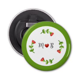 Red Flower Bottle Opener with Heart and Initials Flaschenöffner