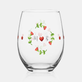 Red Flower Heart Monogram Stemless Glass Weinglas Ohne Stiel