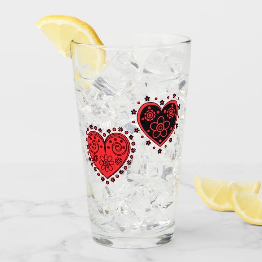 Red Flower Hearts Glas (Vorderseite Ice)