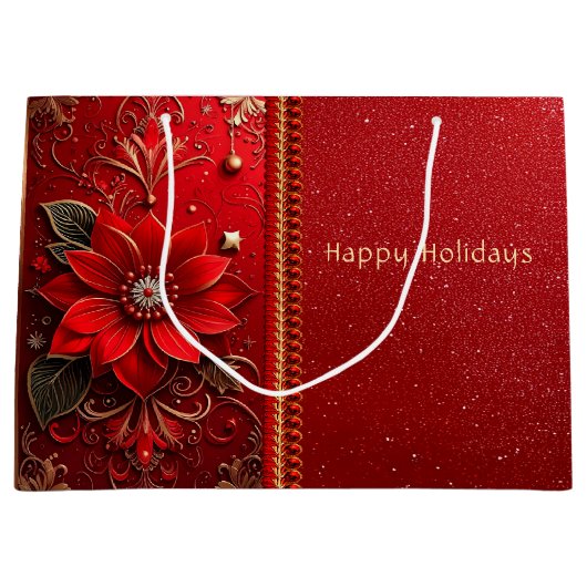 Red Flower Holiday Gift Bag Große Geschenktüte (Vorderseite)
