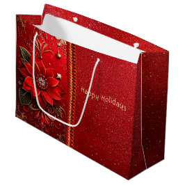Red Flower Holiday Gift Bag Große Geschenktüte