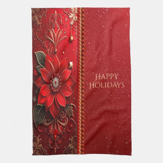 Red Flower Holiday Kitchen Towel Geschirrtuch (Vertikal)