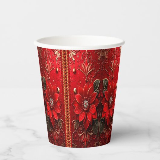 Red Flower Holiday Paper Cups Pappbecher (Vorderseite)