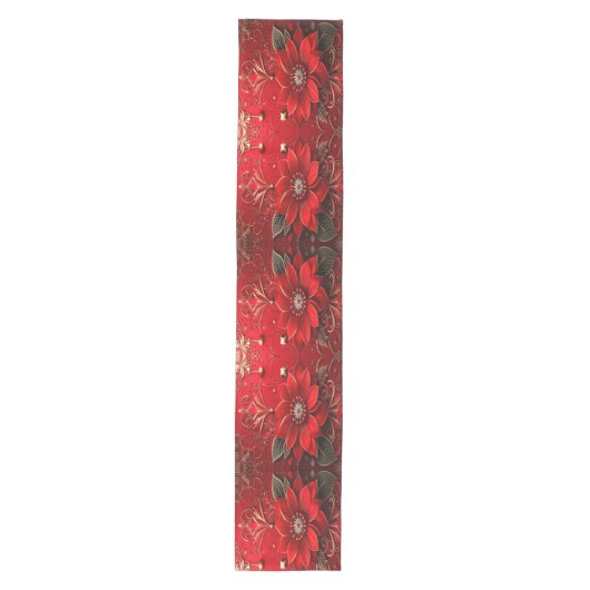 Red Flower Holiday Table Runner Mittelgroßer Tischläufer (Vorderseite)