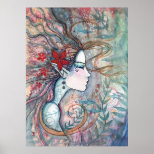 Red Flower Mermaid Poster by Molly Harrison