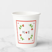 Red Flower Paper Cups with Heart and Initials Pappbecher (Rückseite)