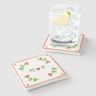 Red Flower Paper – Initials and Heart Design Steinuntersetzer