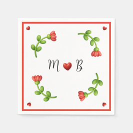Red Flower Paper Napkins – Personalized Monogram Serviette