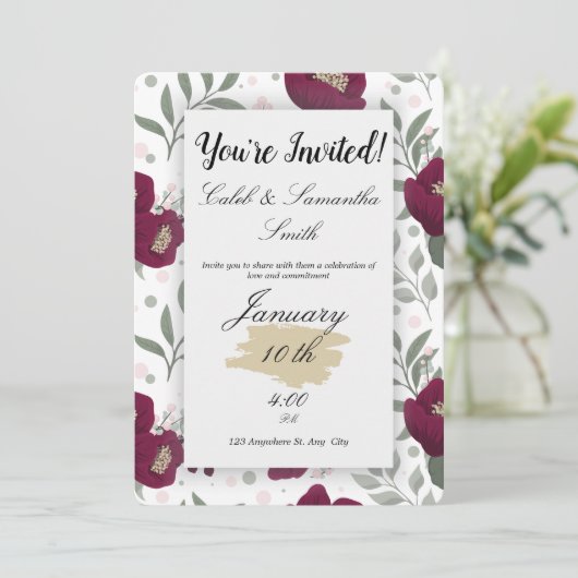 Red Flower Wedding Invitation Einladung (Stehend Vorderseite)