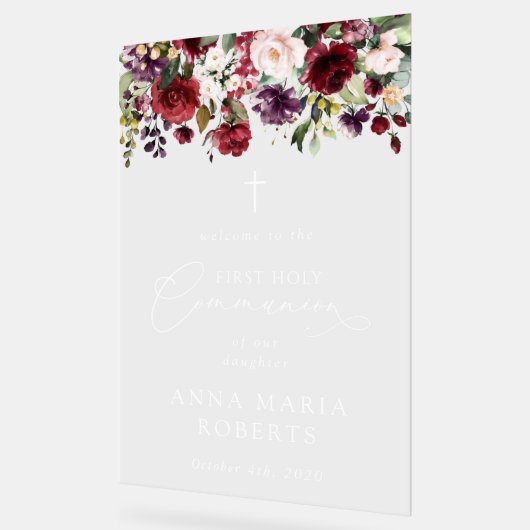 Red Flowers, Boho, First Holy Communion Welcome Acrylschild (Winkel)