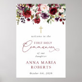 Red Flowers, Boho, First Holy Communion Welcome Poster (Vorne)